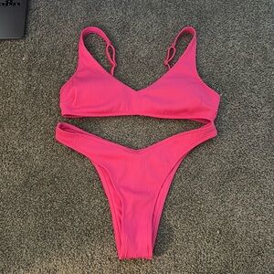 small hot pink textured bikini